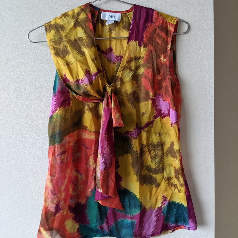 Ann Taylor Loft Floral Top Asymmetric Bow Collar